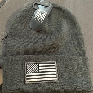 NWT Dark Grey American Flag Beanie